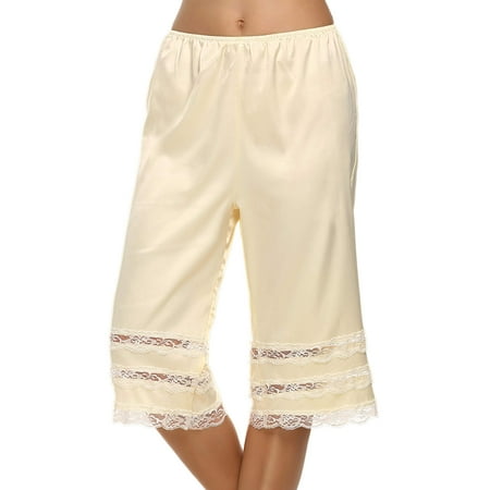 Bangyeer Women Slip Pettipants Satin Culotte Bloomers Under Skirt Lace Trim Underwear Under Shorts