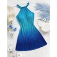 thumbnail image 6 of Women's Halter Neck Fitted Pleated Mini Dress with Ombre Print, Slimming Short Dress for Elegant Occasions, 6 of 9