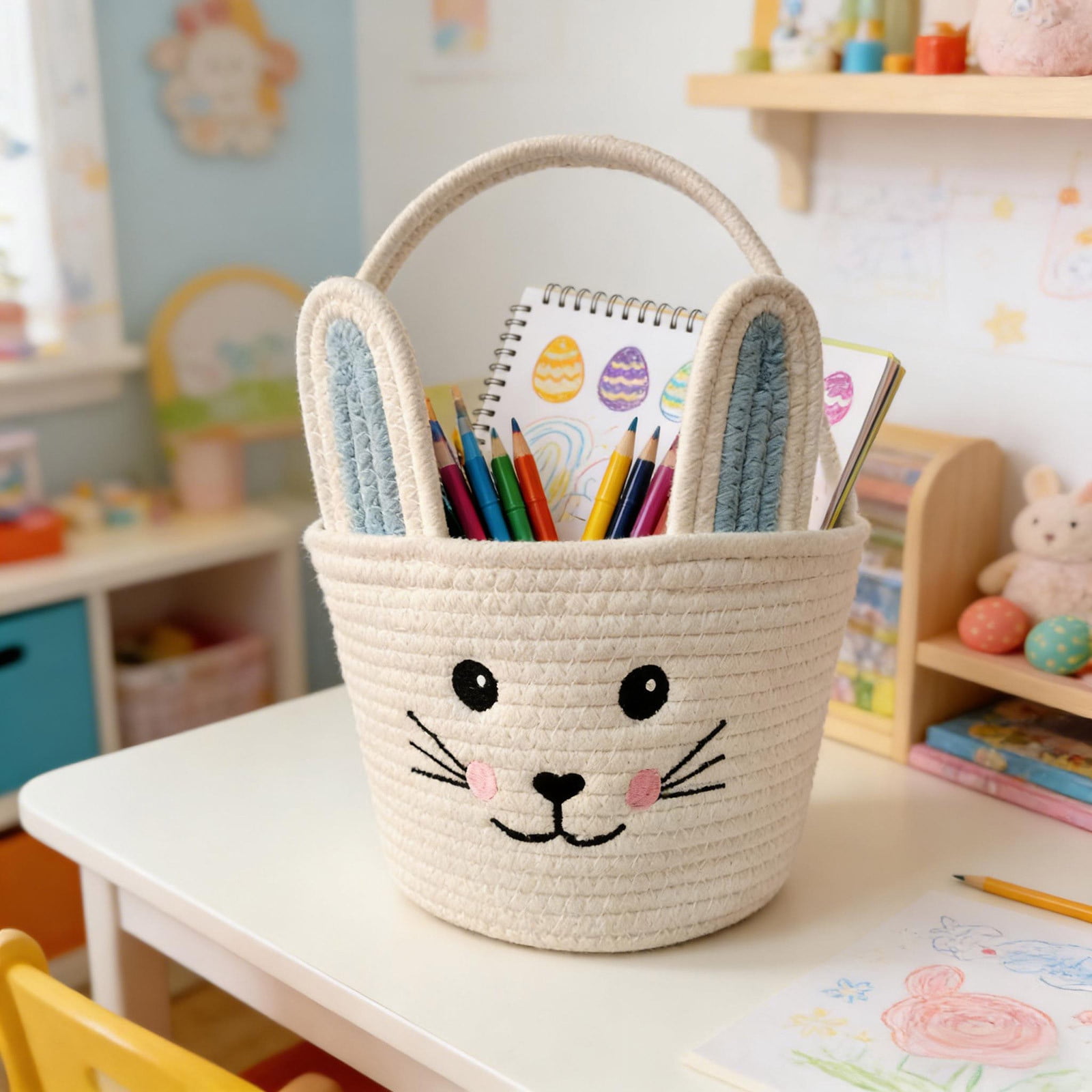 Lunxisen 1 Pcs Easter Storage Basket Hand-woven Rabbit Holiday Decorative Organizer Home Decor Baskets