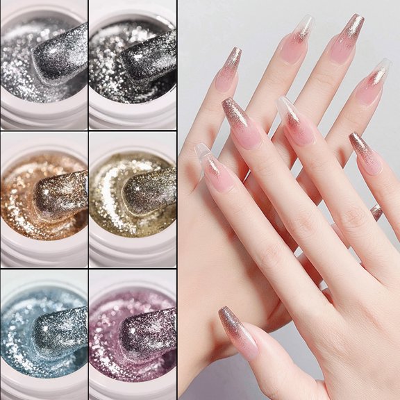 Chrome Platinum Glitter Nail Polish Suits,High Density Platinum Drawing Gel Polish Suits, Sparkle Glitter Gel Nail Suits, Polish for Salon Home Nail Art DIY