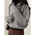 thumbnail image 6 of Women'S Sweaters Fall Winter Quarter Zip Long Sleeves Casual Ribbed Cable Knit Pullover Gray One size, 6 of 9