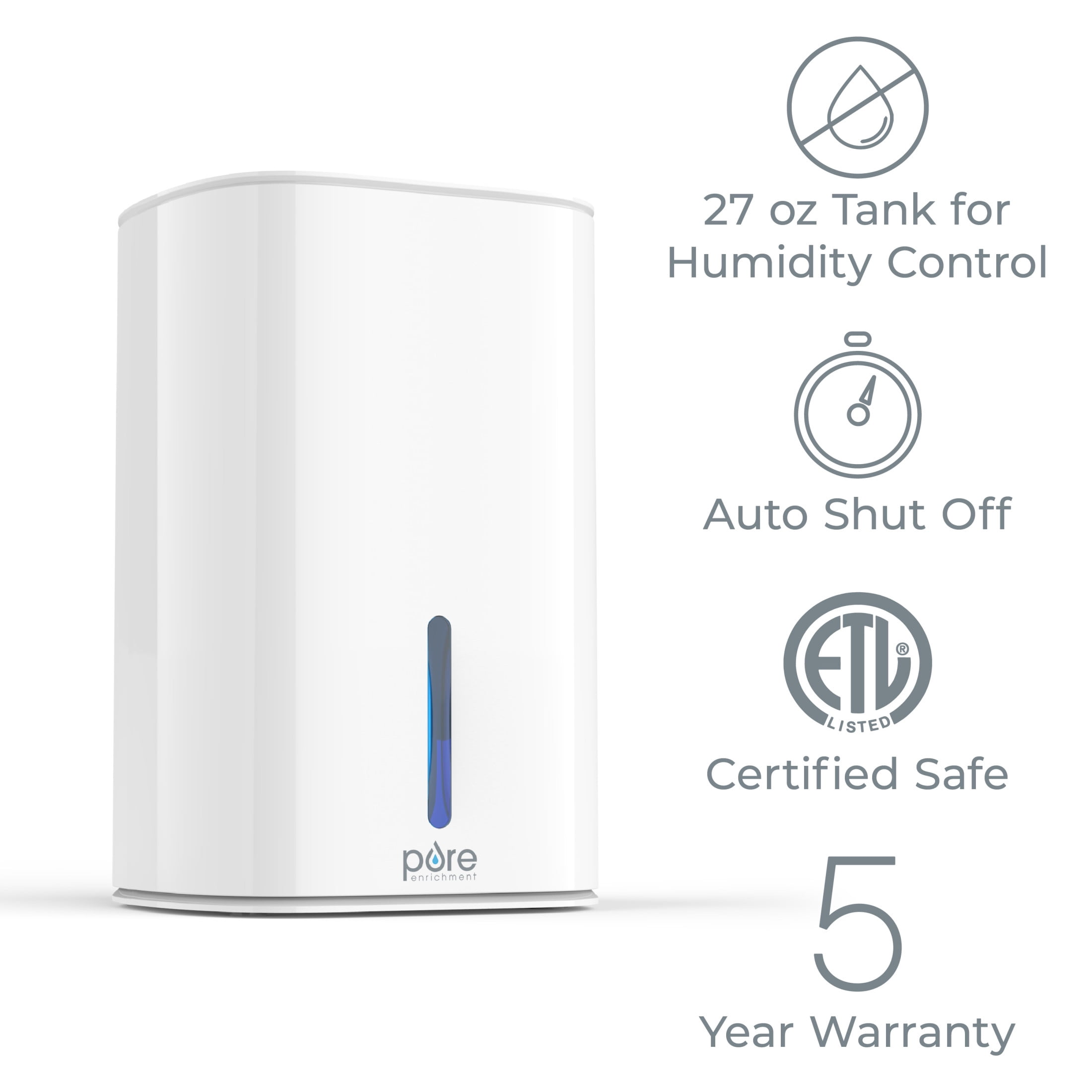 Pure Enrichment PureDry Mini Dehumidifier -  27oz Compact Water Tank Eliminates 300ml/day of Excess Moisture from Closets, Bathrooms, Boats, Kitchens, and Other Small Rooms and Living Spaces