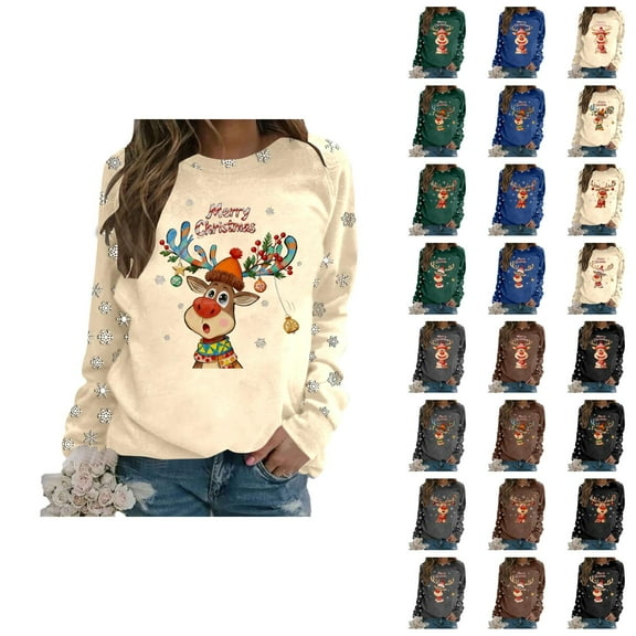Merry Christmas Sweatshirts for Women 2025 Long Sleeve Crewneck Cute Reindeer Graphic Sweatshirt Pullover Tops