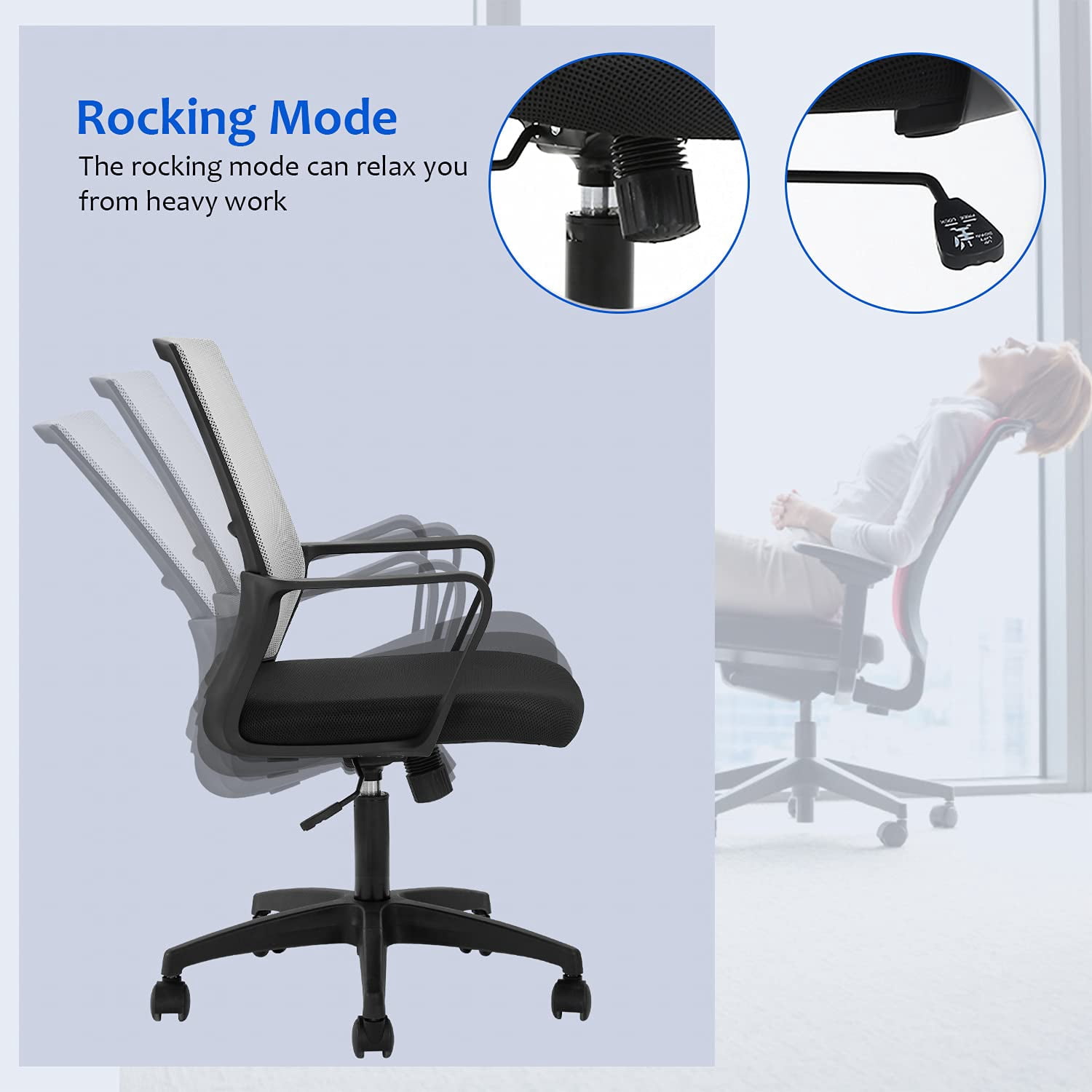 FDW Ergonomic Mesh Office Chair - Adjustable Mid-Back Computer Desk Chair with Lumbar Support, Grey