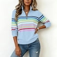 thumbnail image 3 of Moxiu Striped Quarter Zip Sweatshirt Women Long Sleeve Pullover Tops Fall Winter Stand Collar Rainbow Colorful Sweat Shirts Light Blue,L, 3 of 7