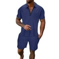 thumbnail image 1 of JHLZHS 1920 Mens Outfit Plus Size Male Casual Striped Print Two Piece Suit Zipper Short Sleeve Top Blouse Suit Drawstring Pocket Short Set Rave Outfits for Men Neon Hippie Clothes for Men and Women, 1 of 8