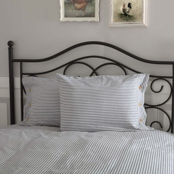 Piper Classics Farmhouse Ticking Stripe Blue Standard Sham, 21" x 27", 100% Cotton