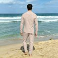 thumbnail image 6 of GrmtClth Minimalist Daily Mens Outfit Henley Stand Collar Long Sleeve Shirt and Drawstring Pants Multi Occasion Casual Set Khaki 2XL, 6 of 6