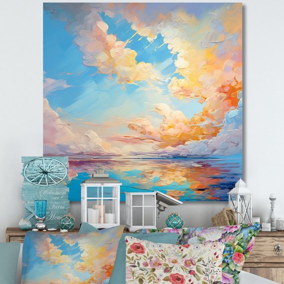 Designart "Bright Aqua Clouds Fluid Art" Clouds Wall Decor