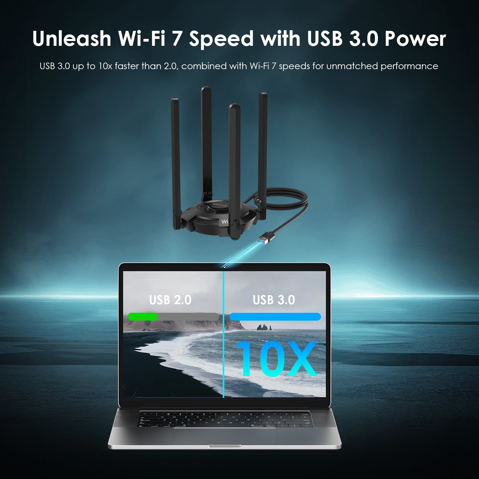 Adaptateur USB WiFi 7 WAVLINK BE6500 – Tri-band 2.4/5/6 GHz, MLO, Antennes 5 DBi – Pour PC Windows 11/10 - 4