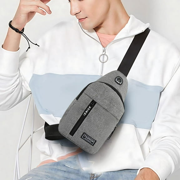 Oneshrt Mini Crossbody Sling Bag Shoulder Bag Dual Pocket Fanny Pack Running Phone Holder for Men Women Workout Travelling (Gray 6.69x1.96x11.81in)