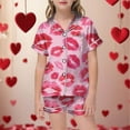 thumbnail image 2 of YUEHUA Girls Valentine's Day Pajamas Silk PJS Set Pink Bow Satin Sleepwear Short Sleeve Jammies for Kids Button-Down Nightwear size 7-14, Size 4-5 Years, 2 of 4