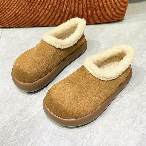 Wowcloth Women's Winter Fleece-Lined Casual Shoes - Cozy Slip-On with Round Toe, Solid Color Design & Thick Sole for Indoor/Outdoor Comfort