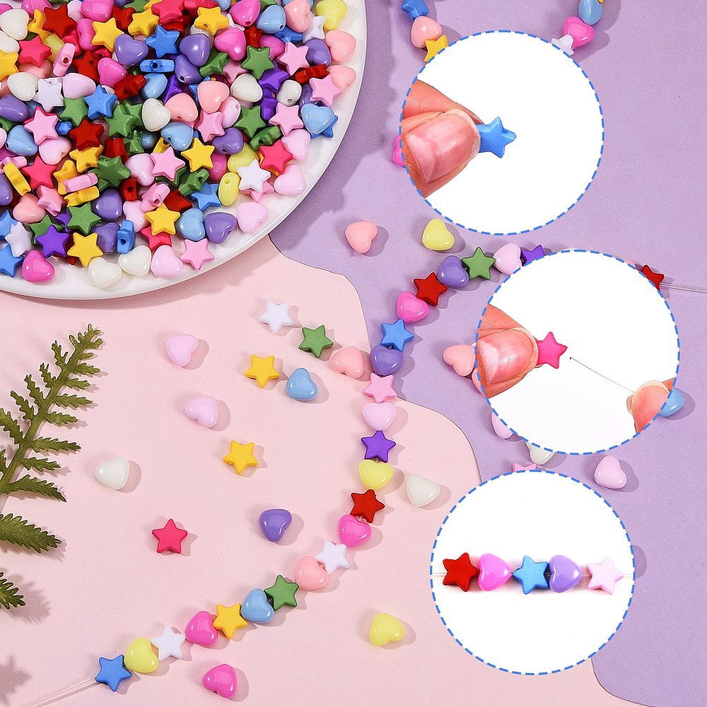 1Box 1500Pcs 15 Style Opaque Acrylic Beads Heart & Star Mixed Color 100pcs/styleDIY