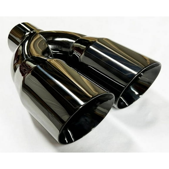 Exhaust Tip 2.50" Inlet Dual 4.00  X 12.00 Long WDDWRP40012-250-BC-SS Round Double Wall Black Chrome 304 Stainless Wesdon Exhaust Tip