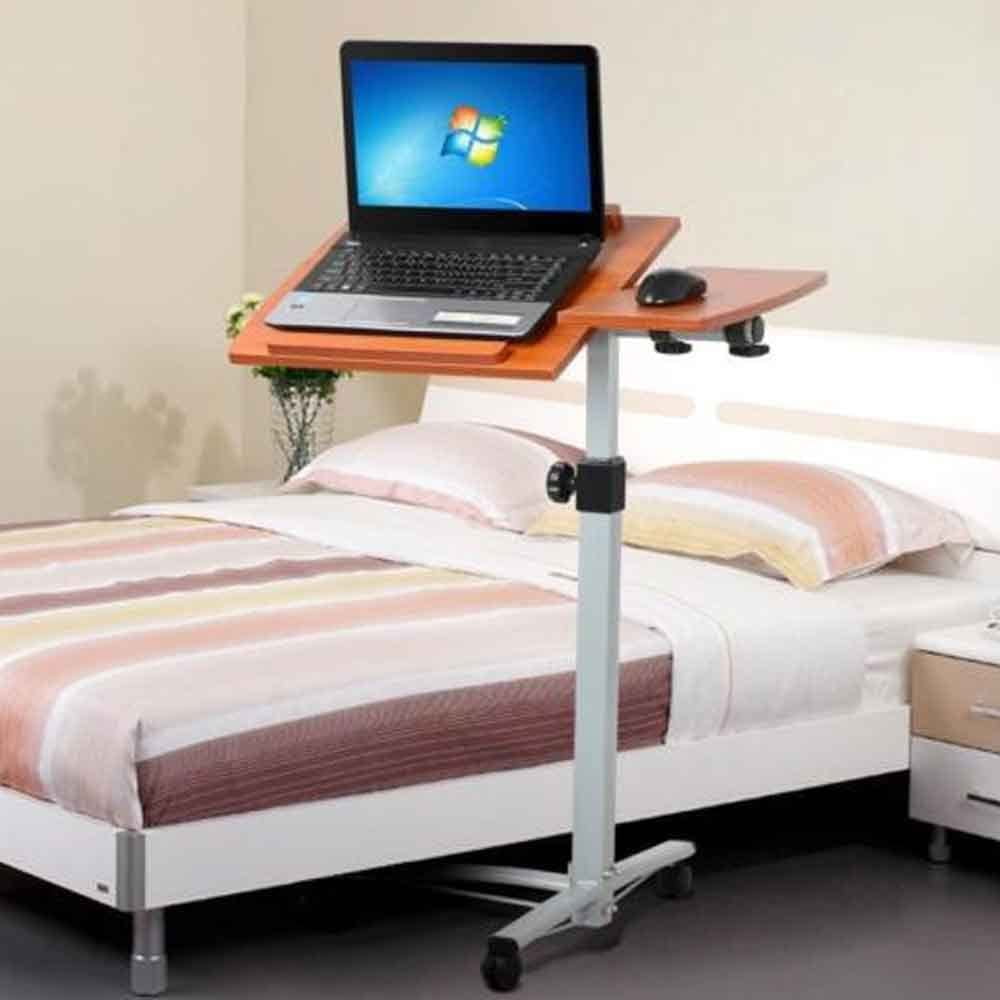 FCH 25.2 Inch Rolling Adjustable Multifunctional Lifting Computer Desk, Tilting Desktop, Sit Stand Laptop Desk TV Tray for Bed Sofa Hospital Reading Eating, Brown