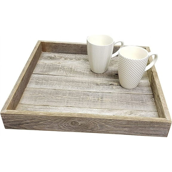 Rockin' Wood Farmhouse Rustic Weathered Reclaimed Wood 24 x 24 Inch Square Ottoman Tray for Coffee Table or Kitchen Counter Decor