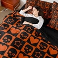 thumbnail image 4 of Erosebridal Skull Stars Bedding Sets Full Size, Sugar Gothic Bedding Full Size, Orange Patchwork Reversible Comforter Sets with Sheets, Microfiber Room Decor, 7 Pieces, 4 of 6