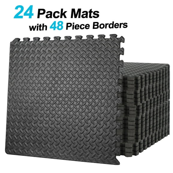 ZenSports 24PCS Interlocking EVA Foam Tiles, Puzzle Exercise Mat Home Gym Flooring Mat 3/4’’ Extra Thickness 96 Sqft. Black