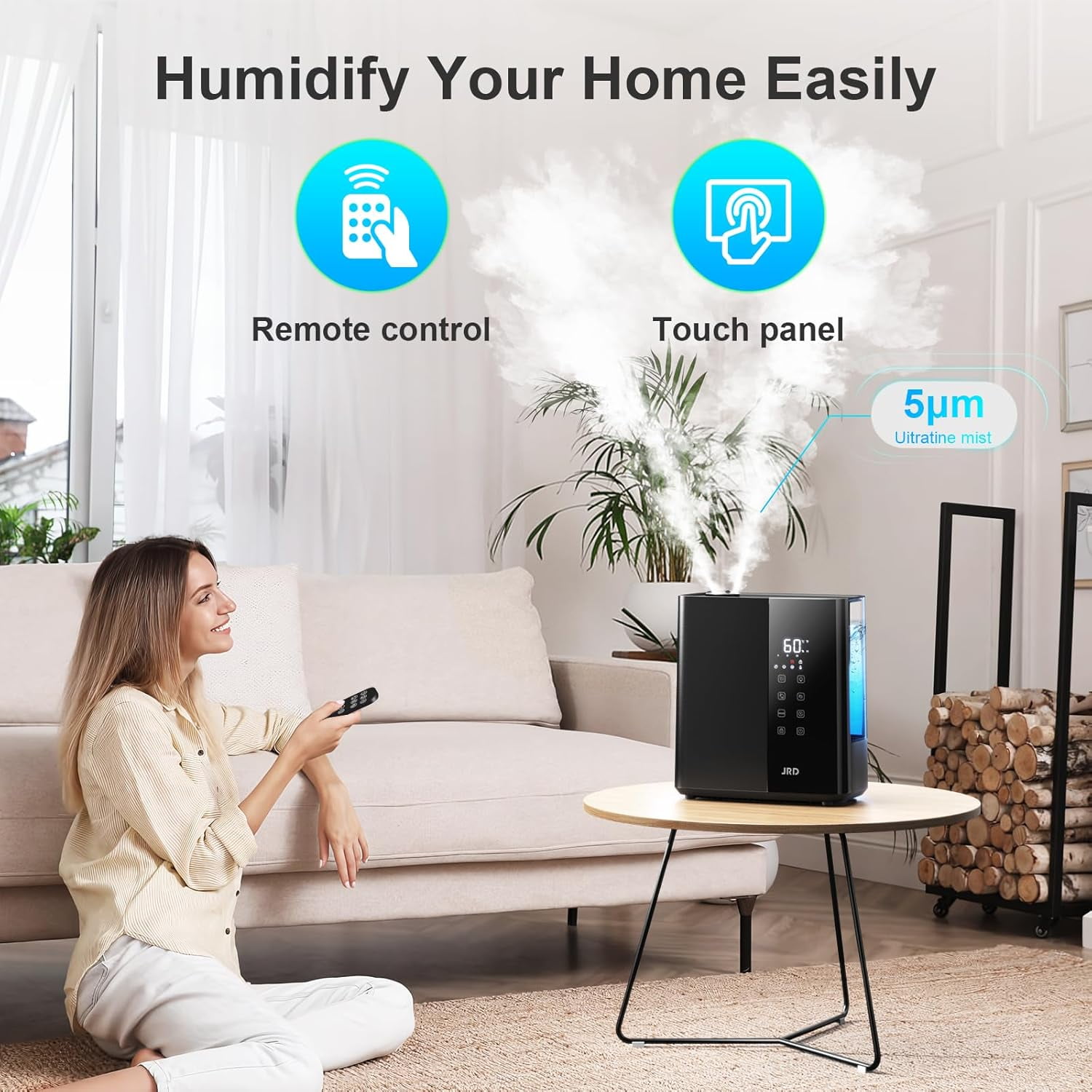 Warm & Cool Mist Humidifiers for Bedroom 5L, Quiet Ultrasonic Air Humidifier Fast Symptom Relief, 50H Runtime, 12H Timer, Oil Diffuser, 7 Color Light for Large Room, Office, Baby, Plants-Black
