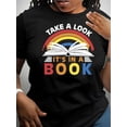 thumbnail image 1 of Camiseta básica para mujer verano SuaveBook & Rainbow & Slogan Print Comfy T-Shirt, Round Neck Short Sleeve Sports Tee, Women's ActivewearFather's Day, Mother's Day, New Year, Spring Festival, Valen, 1 of 6