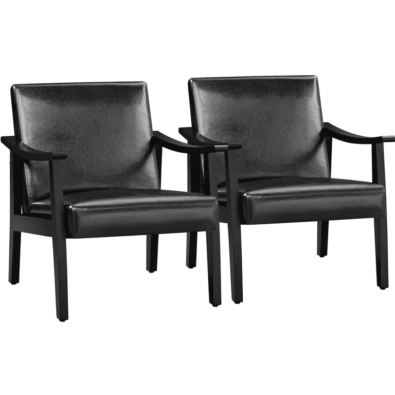 Yaheetech Mid-Century Faux Leather Accent Chair, Black (Set of 2) photo 1