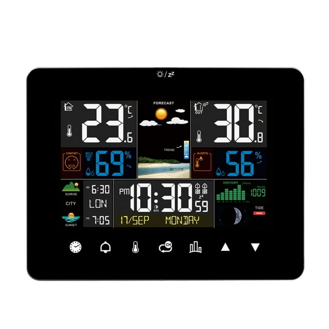 Weather Stations Wireless Indoor Outdoor,Color Screen Touchscreen Weather Clock 3362G Rf Sensing Temperature and Humidity Meter Weather Clock Daping Meteorological Station