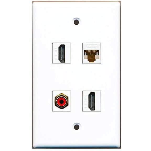 RiteAV - 2 Port HDMI 1 Port RCA Red 1 Port Cat6 Ethernet White Wall Plate