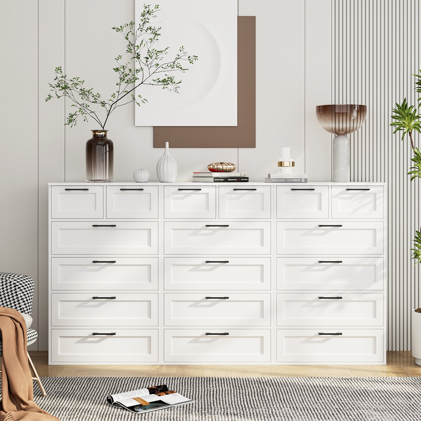 Homfa 6 Drawer White Dresser, Tall Dresser for Bedroom Wood Storage Cabinet with Metal Handles