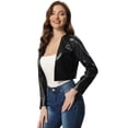 thumbnail image 1 of Chaqueta frontal abierta para mujer Abrigo de manga larga recortada de cuero sintético de PU Negro L, 1 of 6