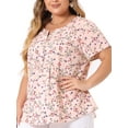 thumbnail image 2 of DARING DIVA Women's Plus Floral Half Placket Short Sleeve Casual Blouse 3X Pink, 2 of 6