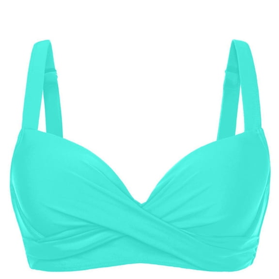 qelini Bikini Tops for Women Vintage Thin Strap Crisscross V Neck Swimsuit Solid Color Swimwear for Vocation
