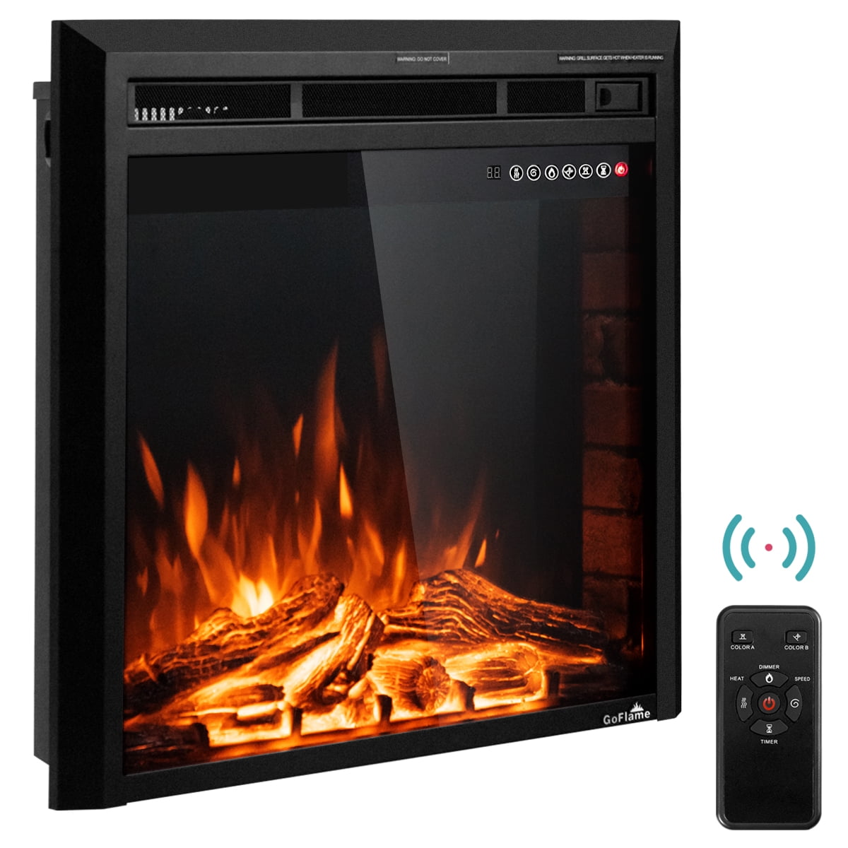 Goplus 26'' 750W1500W Fireplace Electric Embedded Insert Heater Glass