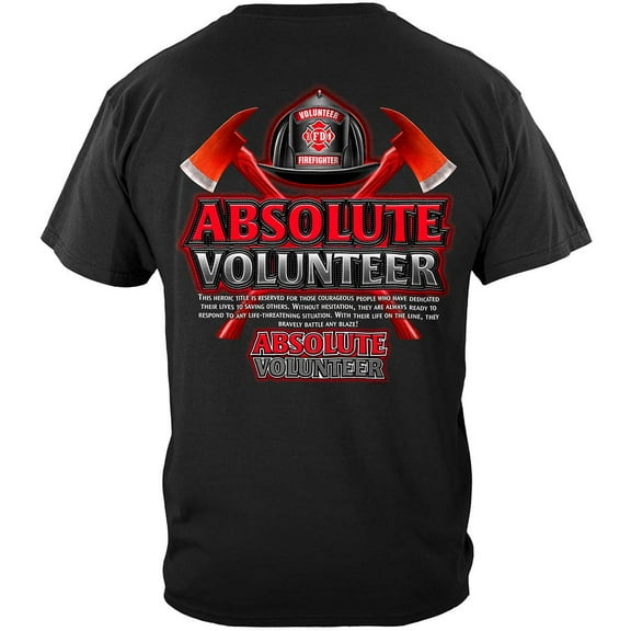 Men's Black Absolute Volunteer Firefighter Patriotic TShirt-X-Large