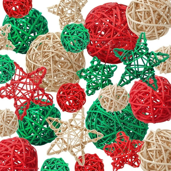 Triani 24Pcs Christmas Table Decor Wicker Rattan Balls Star Shaped Wicker Rattan Balls Decorative for Xmas Home DIY Vase Bowl Filler Decor Table Tree Decorations