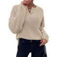 thumbnail image 2 of Innerwin Chandails Tricotés Manches Longues Chandail pour Femme Travail Col en V Maille Chandail Beige TP, 2 of 7