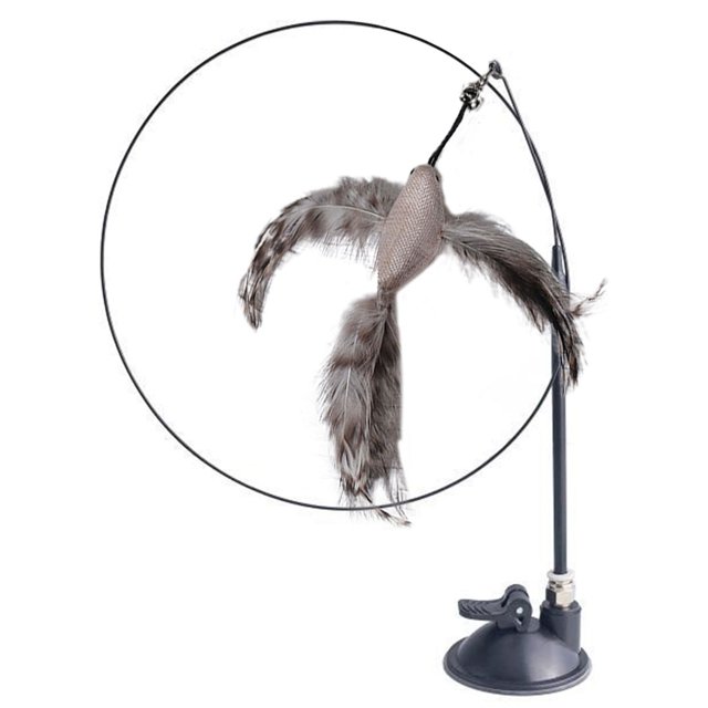 Cat Wand Suction Cup - Faux Feather Long Kitten Teaser Wand Pet Interactive Toy