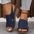 thumbnail image 3 of Platform Wedges Heels for Women Comfy Orthopedic Sandals Open Toe Splice Leather Back Strap Walking Shoes Blue Size 9, 3 of 7