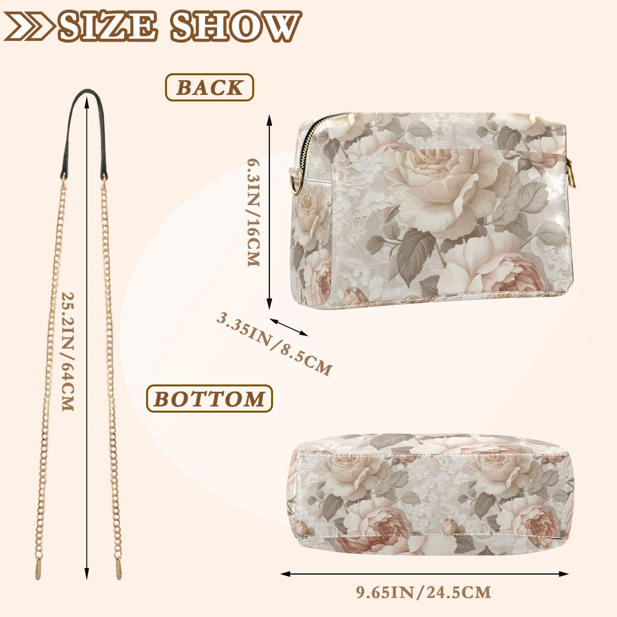 FORMRS Women Crossbody Purse with Chain Strap Vegan Leather Shoulder Handbag, Lace and Floral