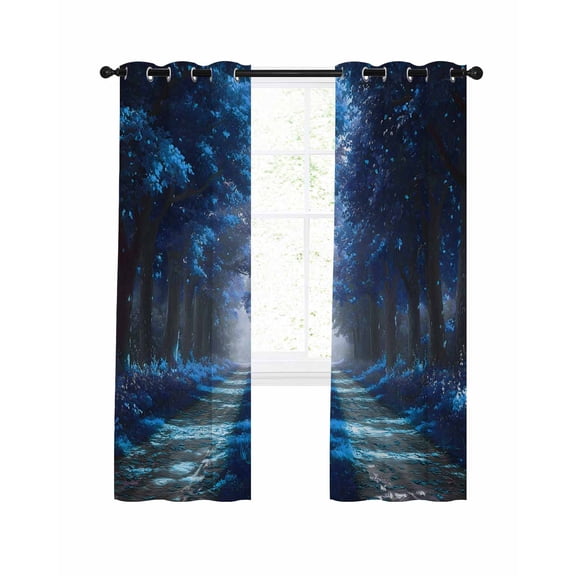 Blue Trees Blackout Curtains, Light Blocking Print Window Curtains, Forest Art Decor Spring Summer Nature Leaf Thermal Insulated Window Drapes for Living Room Kitchen Cafe 2 Panels, 104"W x 63"L