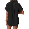 thumbnail image 4 of Tshirts Shirts for Women Fashion Breathable Batwing Sleeve Pocket Patched Casual Work Double Layer Wrinkled Fabric Womens Summer Tops Black XXL, 4 of 9