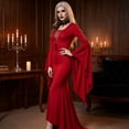 thumbnail image 4 of Vampire Costume, Vampire Outfit, Vampire Roleplay, Vampire Cos, Vampire Cosplay, Women's Morticiaan Floor Dress Costume Adult Women Gothic Witch Vintage Dress, Red XXL, 4 of 6