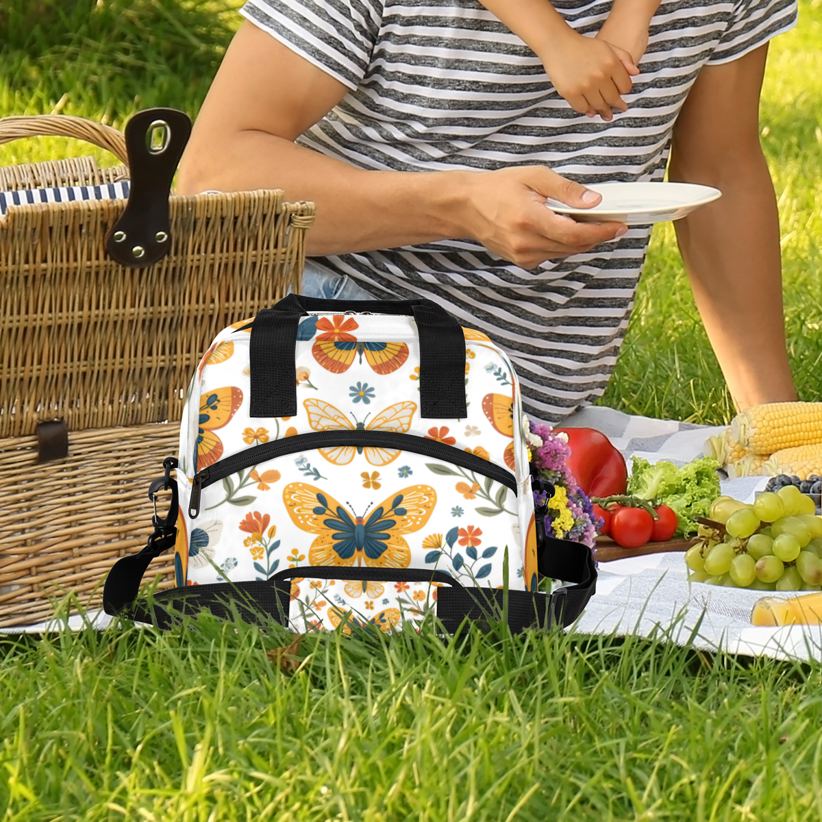 Herdesigns Cute Flower Butterfly Insulated Lunch Bag for Women Men Adults Large Reusable Lunch Box Leakproof Portable Cooler Tote Bags with Adjustable Shoulder Strap