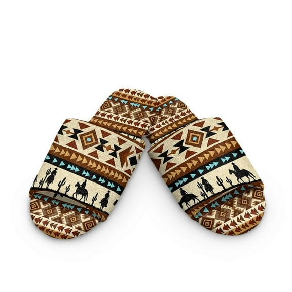 POLERO Slippers for Women Indoor Aztec Cowboy Print House Slippers Open Toe Design Lightweight Sole Bedroom Shoes 4.5-5.5