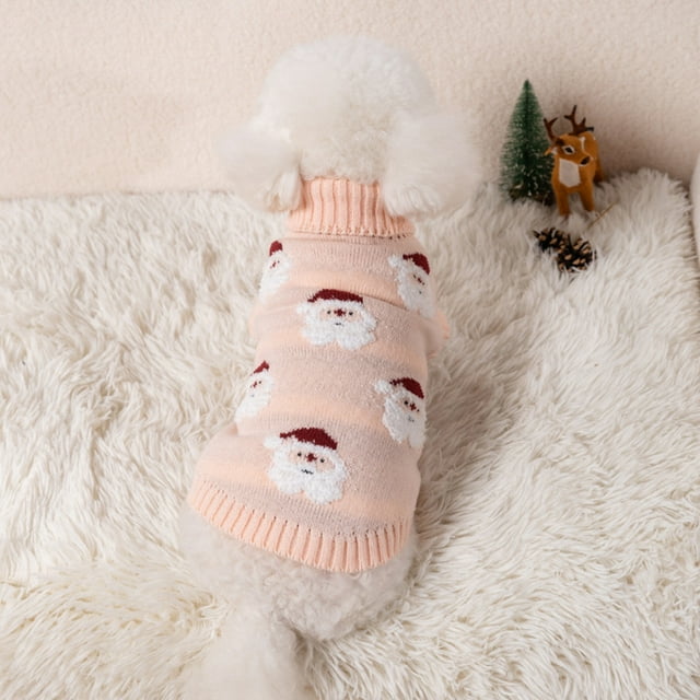 Suéter navideño para perro, ropa para gatitos, suéter tejido para cachorros, abrigo para mascotas, suéter de invierno de Papá Noel para vacaciones, suéter pequeño de tinta rosa.