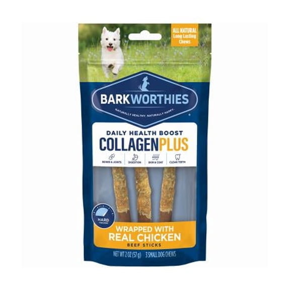Barkworthies 6" Chicken Wrapped Collagen Dog Sticks, 2 oz., Pack of 3