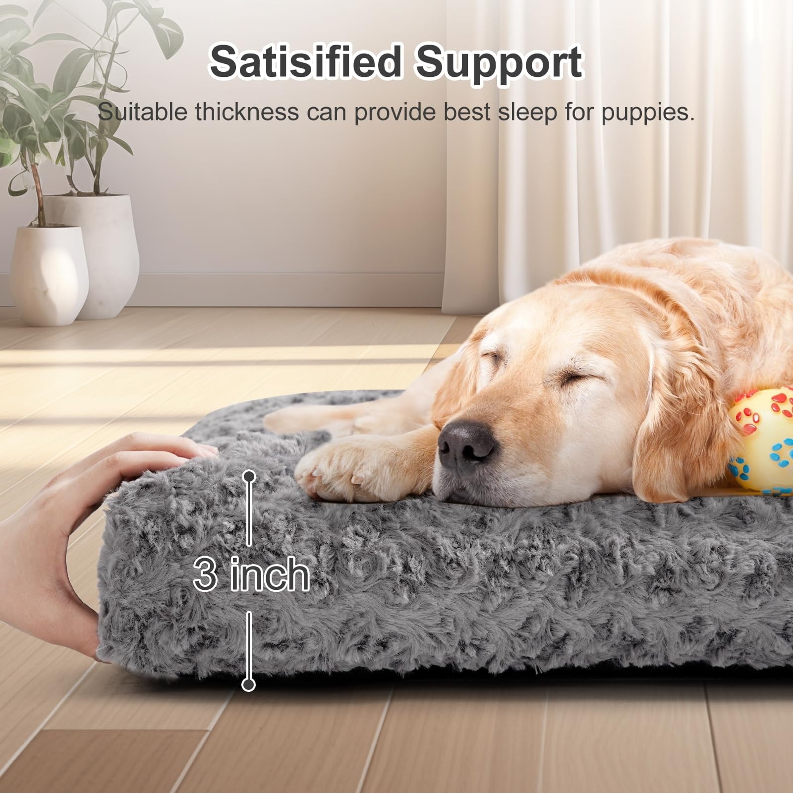 Emonia Large Dog Bed, Luxury Rose Velvet Pet Mattress,Dog Pad for Crate, Non Slip Bottom, Suitable for Large, Medium Dogs 48 "x 30", Light Gray