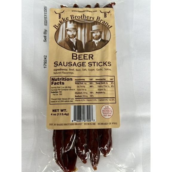 Bakke Brothers "Beer Sausage Sticks" Beef Pepperoni Sticks (4oz)