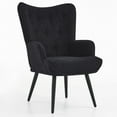thumbnail image 6 of Modern Vanity Chair, SYNGAR Upholstered Accent Chair, Sherpa Fabric, Solid Wood Legs, Black, 6 of 6