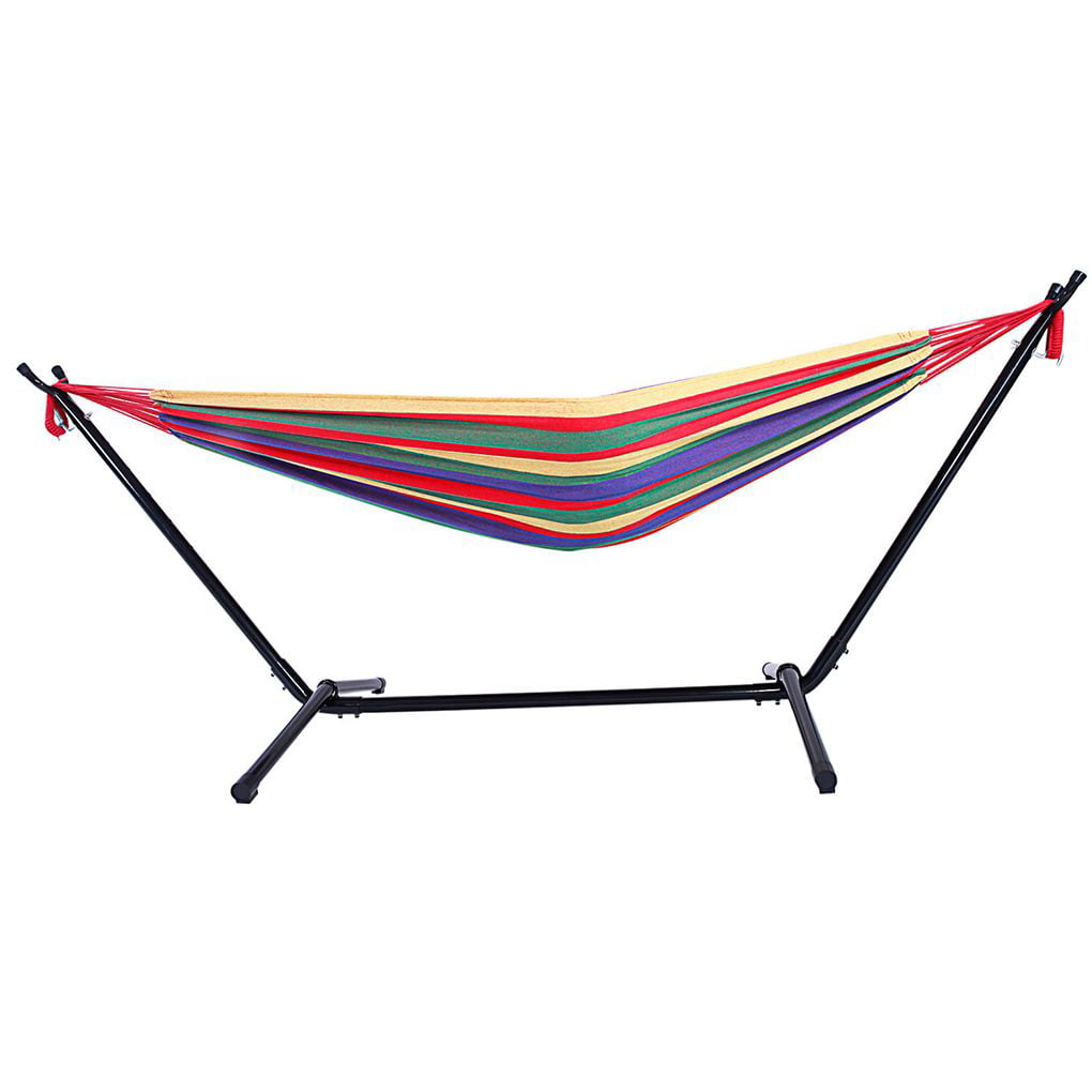 TureClos Polyester Outdoor Portable Stripe Hammock and Stand Set Summer Outdoor Relax Camping Hiking Hammock Bed